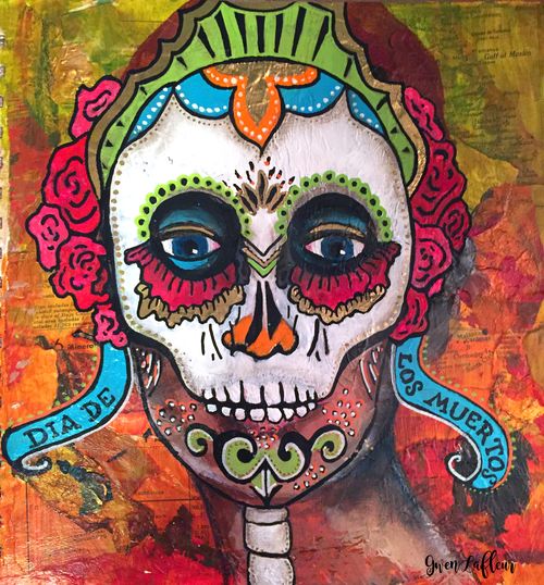 Art Journaling with the Dia de los Muertos Mask Stencil - Gwen Lafleur